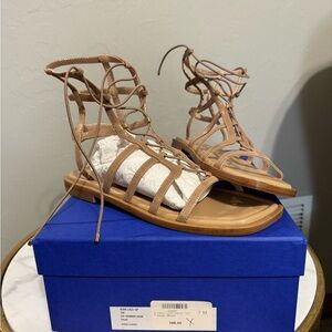 STUART WEITZMAN KORA Lace Up Gladiator Sandals shimmer suede leather sandals 7